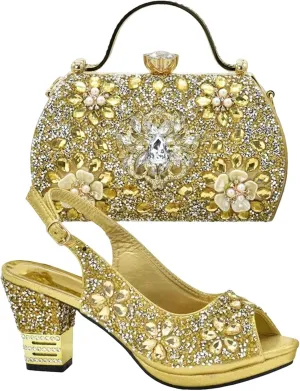 Women's Purple Italian Bridal Set - Rhinestone Wedding Shoes & Matching Evening Bag