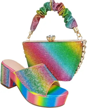 Women's Rainbow Italian Rhinestone Heels & Sandals - Nigerian Party Set