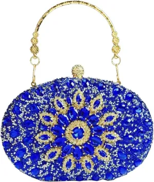 Women's Rhinestone Clutch Purse Crystal Detachable Handle Evening Bag Elegant Wedding Prom Club Cocktail Party Handbag