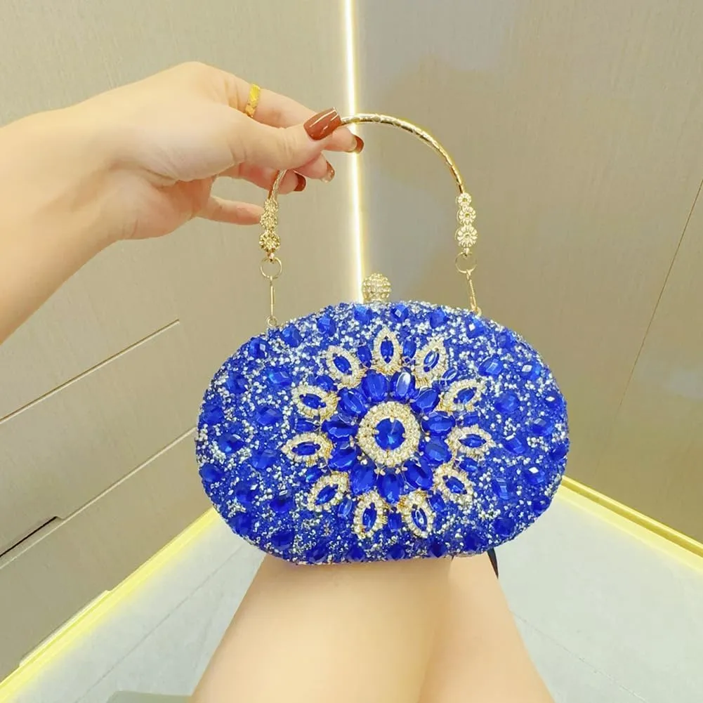Women's Rhinestone Clutch Purse Crystal Detachable Handle Evening Bag Elegant Wedding Prom Club Cocktail Party Handbag