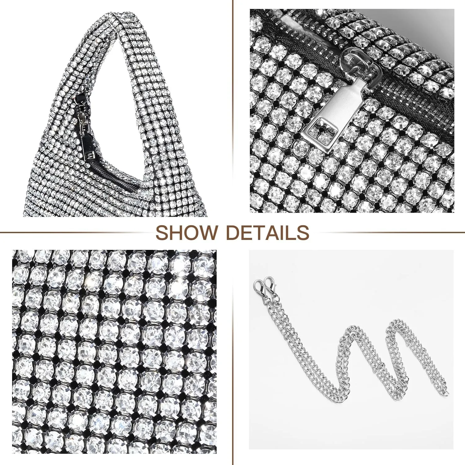 Women's Rhinestone Purses Sparkly Clutch Evening Handbag Prom Purse for Party Bridal Wedding