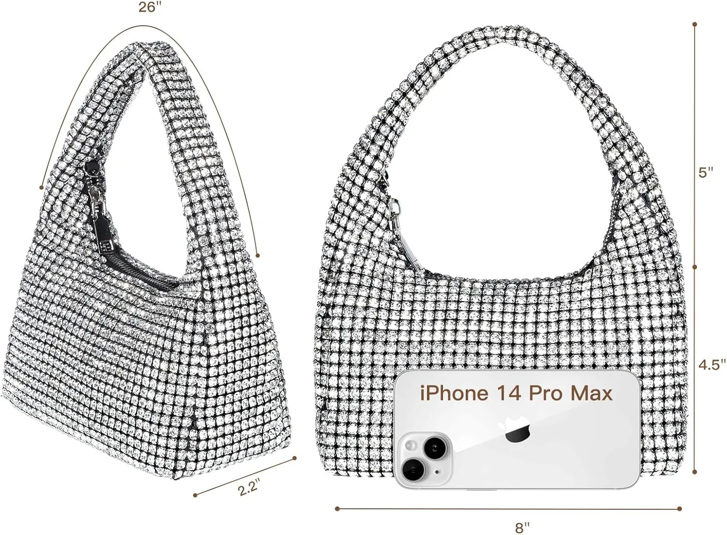 Women's Rhinestone Purses Sparkly Clutch Evening Handbag Prom Purse for Party Bridal Wedding