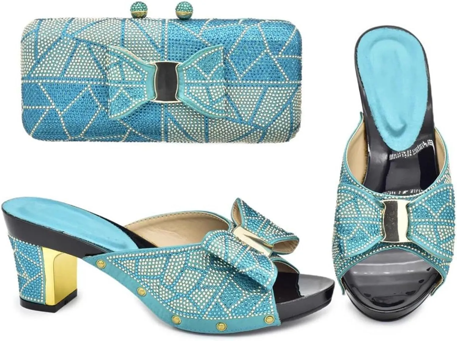 Womens Rhinestone Wedding Shoes and Bag Set Evening Party Purse Bridal Prom Bag African Luxury Decorated Sandals