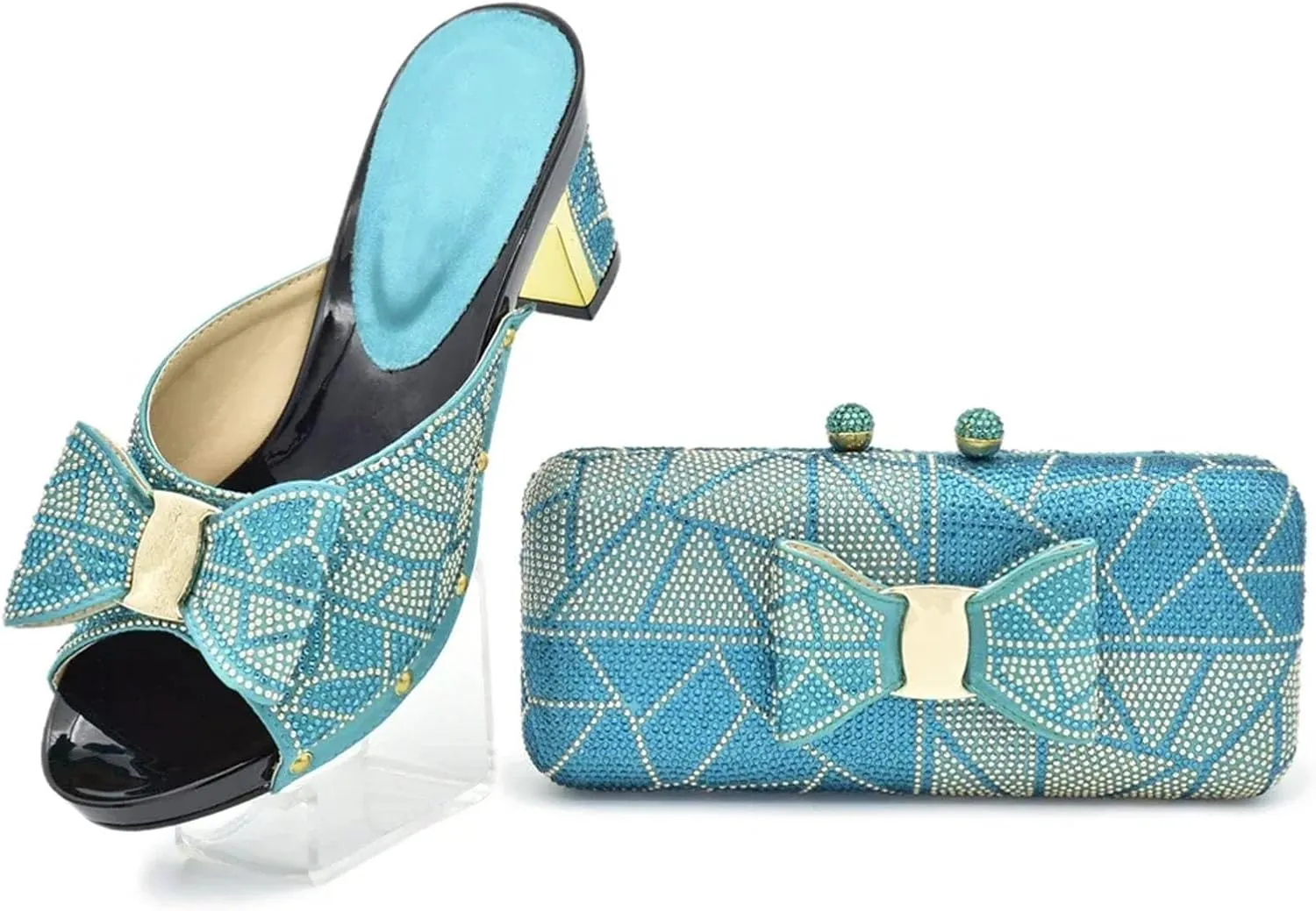 Womens Rhinestone Wedding Shoes and Bag Set Evening Party Purse Bridal Prom Bag African Luxury Decorated Sandals