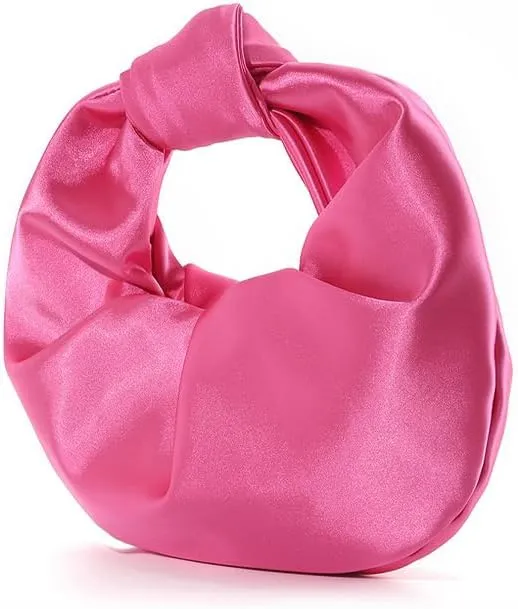 Women's Ruched Clutch Purse Satin Evening Handbag Top Handle Knotted Purse for Wedding Party Prom