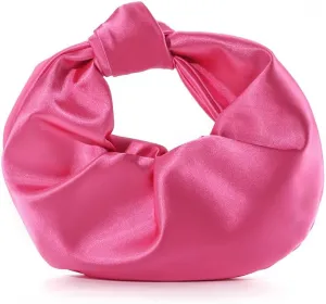 Women's Ruched Clutch Purse Satin Evening Handbag Top Handle Knotted Purse for Wedding Party Prom