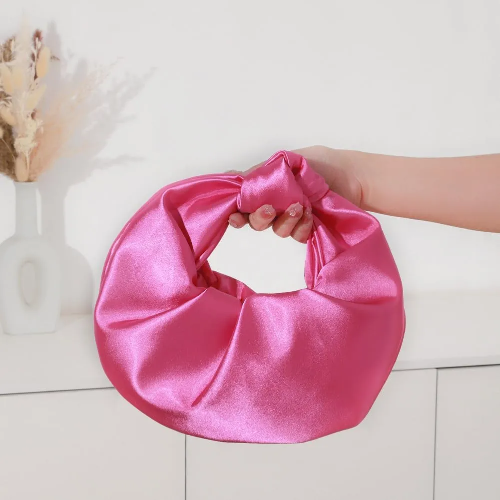Women's Ruched Clutch Purse Satin Evening Handbag Top Handle Knotted Purse for Wedding Party Prom