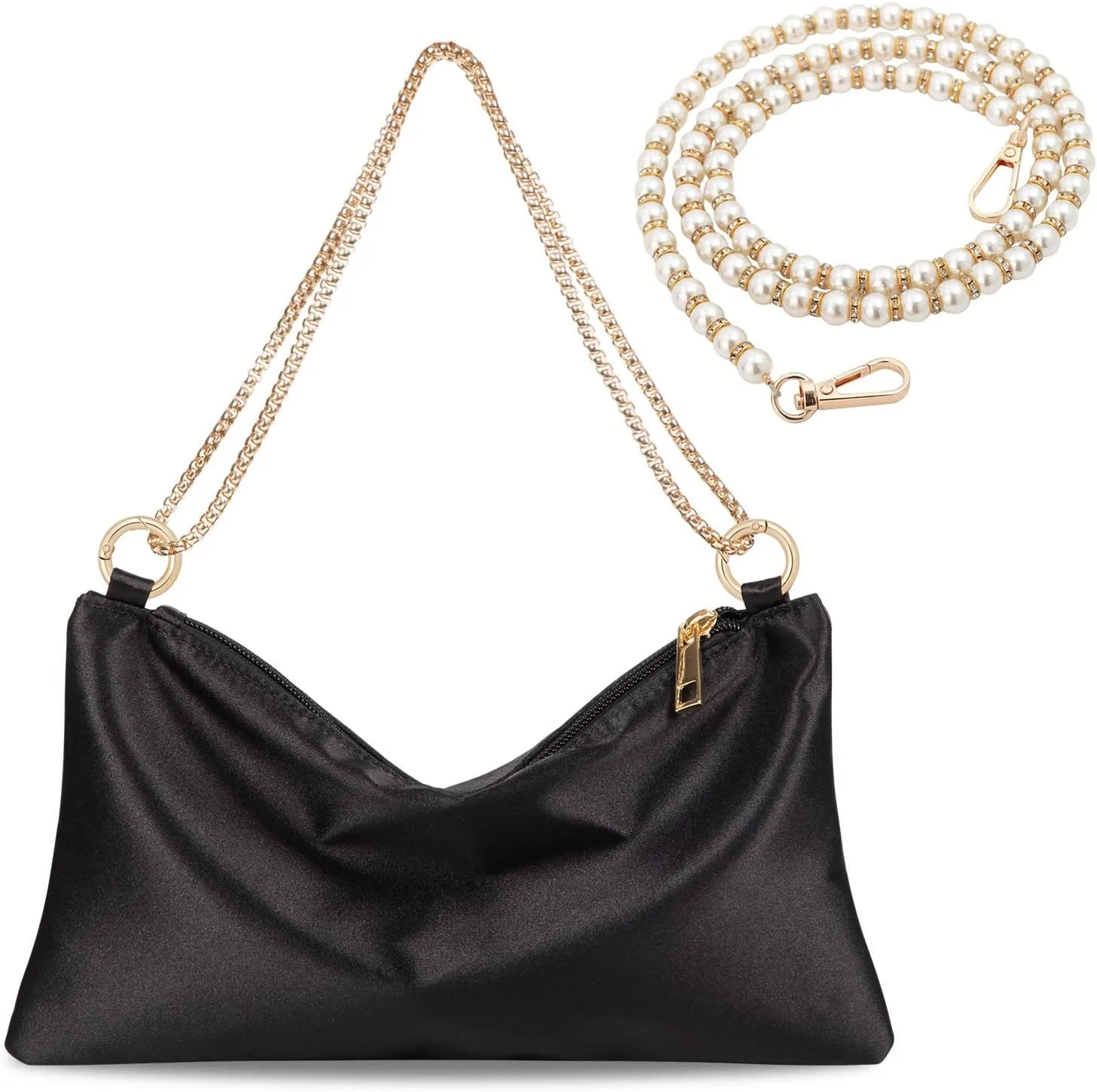 Women’s Satin Evening Bag Clutch Purse Handbag for Women Wedding Shoulder Bag with 2 Chains for Formal Cocktail Party