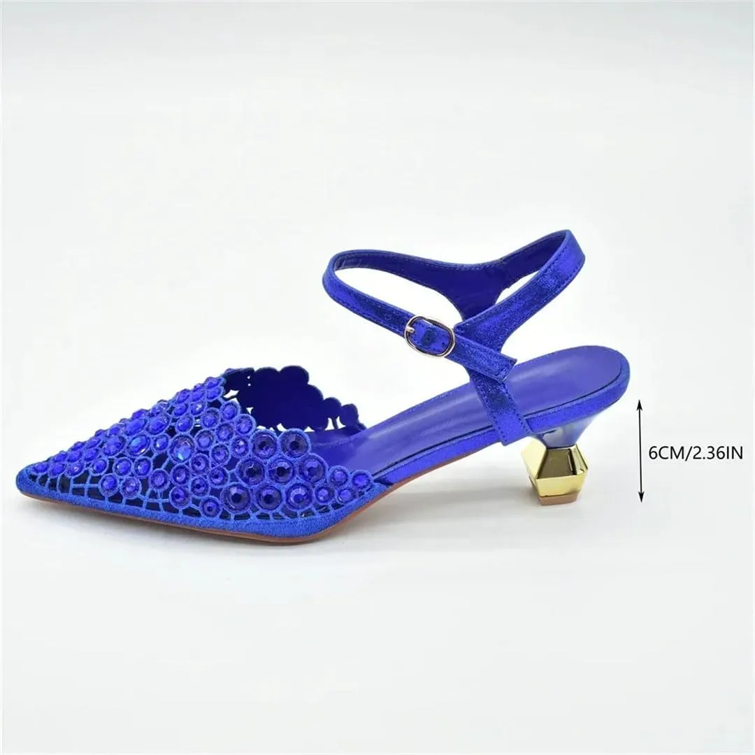 Women’S Shoes and Bag Set for Wedding Party Pointed Toe Strange Heel Slingbacks Pumps with Matching Handbag