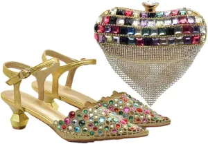 Women’S Shoes and Bag Set for Wedding Party Pointed Toe Strange Heel Slingbacks Pumps with Matching Handbag