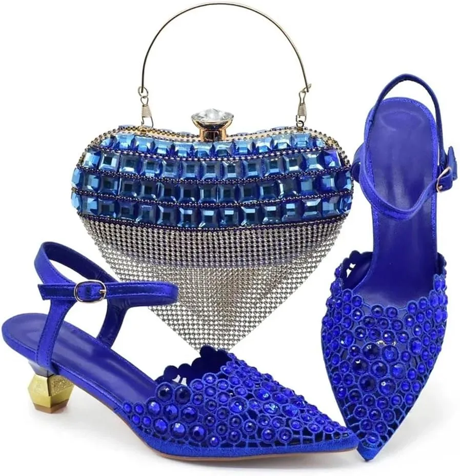 Women’S Shoes and Bag Set for Wedding Party Pointed Toe Strange Heel Slingbacks Pumps with Matching Handbag
