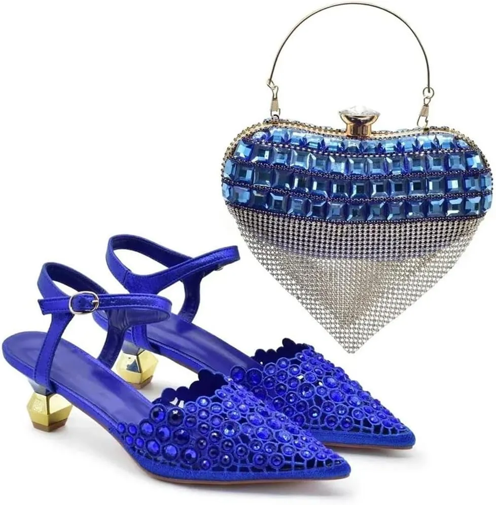 Women’S Shoes and Bag Set for Wedding Party Pointed Toe Strange Heel Slingbacks Pumps with Matching Handbag