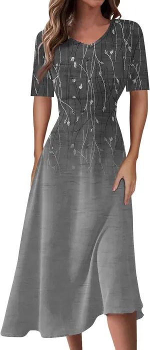 Womens Summer Dresses Sexy V Neck Dresses Short Sleeve Loose Fit Tunic Dress Casual Plus Size Flowy Dresses 2024