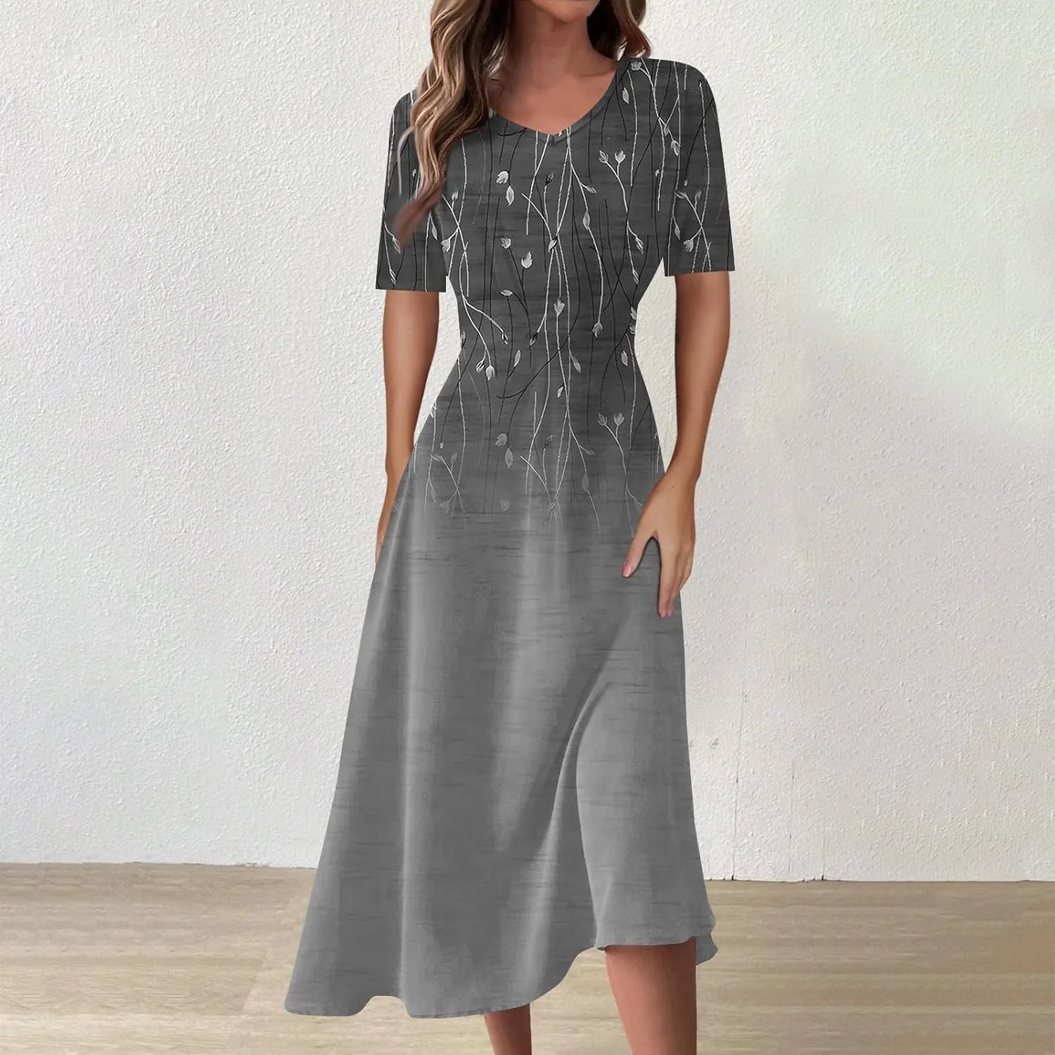 Womens Summer Dresses Sexy V Neck Dresses Short Sleeve Loose Fit Tunic Dress Casual Plus Size Flowy Dresses 2024