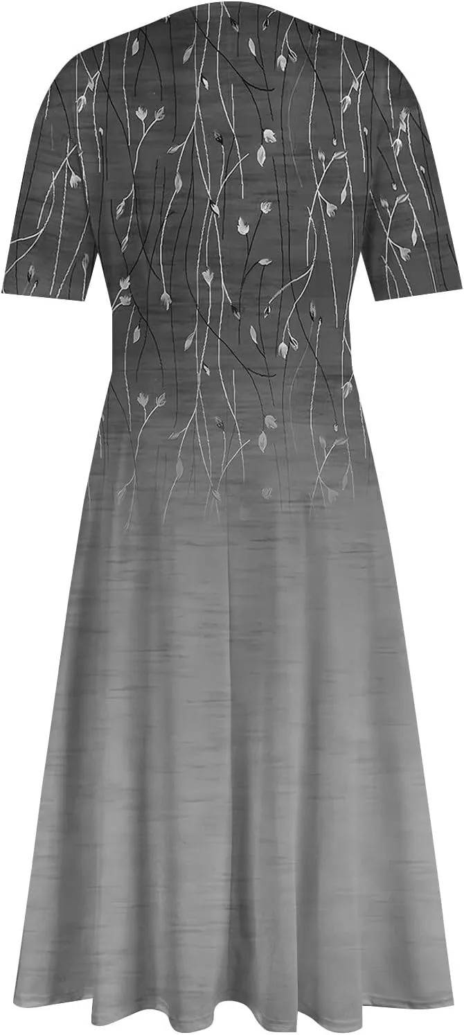 Womens Summer Dresses Sexy V Neck Dresses Short Sleeve Loose Fit Tunic Dress Casual Plus Size Flowy Dresses 2024