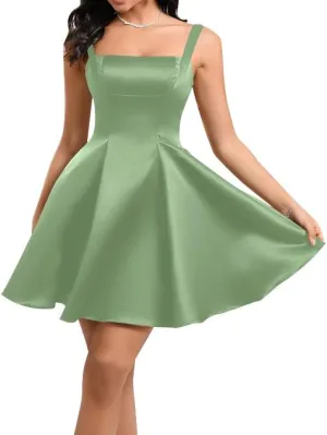 Women's Summer Dresses Square Neck Sleeveless A Line Mini Dress Party Back with Bow Cocktail Short Dress