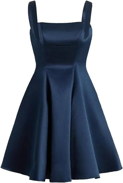 Women's Summer Dresses Square Neck Sleeveless A Line Mini Dress Party Back with Bow Cocktail Short Dress
