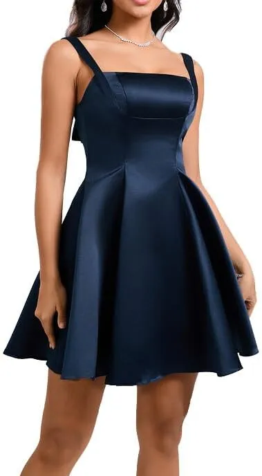 Women's Summer Dresses Square Neck Sleeveless A Line Mini Dress Party Back with Bow Cocktail Short Dress