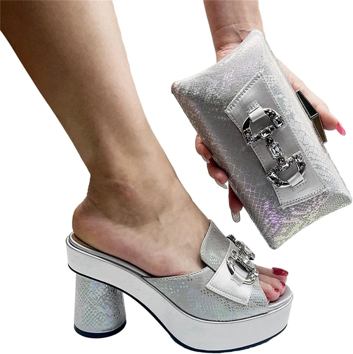 Women's Summer Party Prints High Heels Shoes Fashion Italian Designers 2025 Luxury Elegant Rhinestone Clutch Bag
