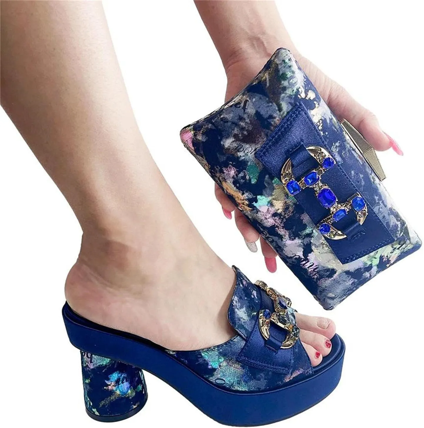 Women's Summer Party Prints High Heels Shoes Fashion Italian Designers 2025 Luxury Elegant Rhinestone Clutch Bag