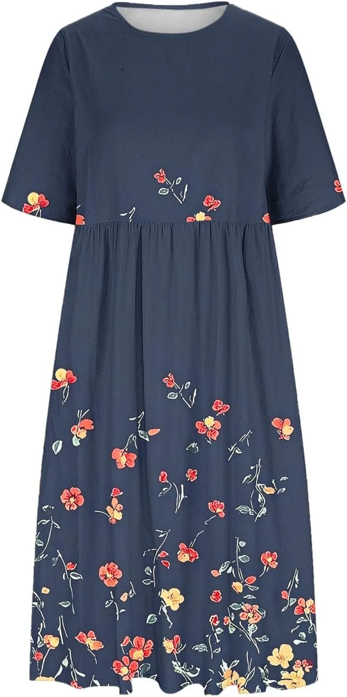 Women's Vintage Floral Print Dress Elegant Flowy Hem Maxi Skirts Comfy Loose Fit Dresses Going Out Daily Wear