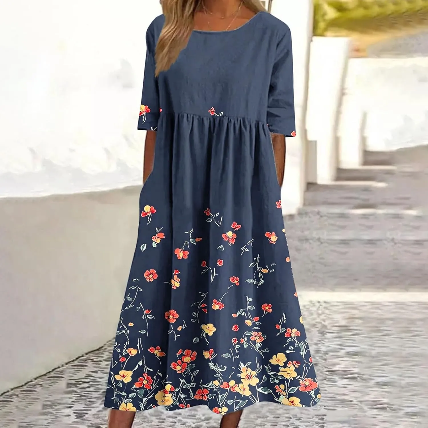 Women's Vintage Floral Print Dress Elegant Flowy Hem Maxi Skirts Comfy Loose Fit Dresses Going Out Daily Wear