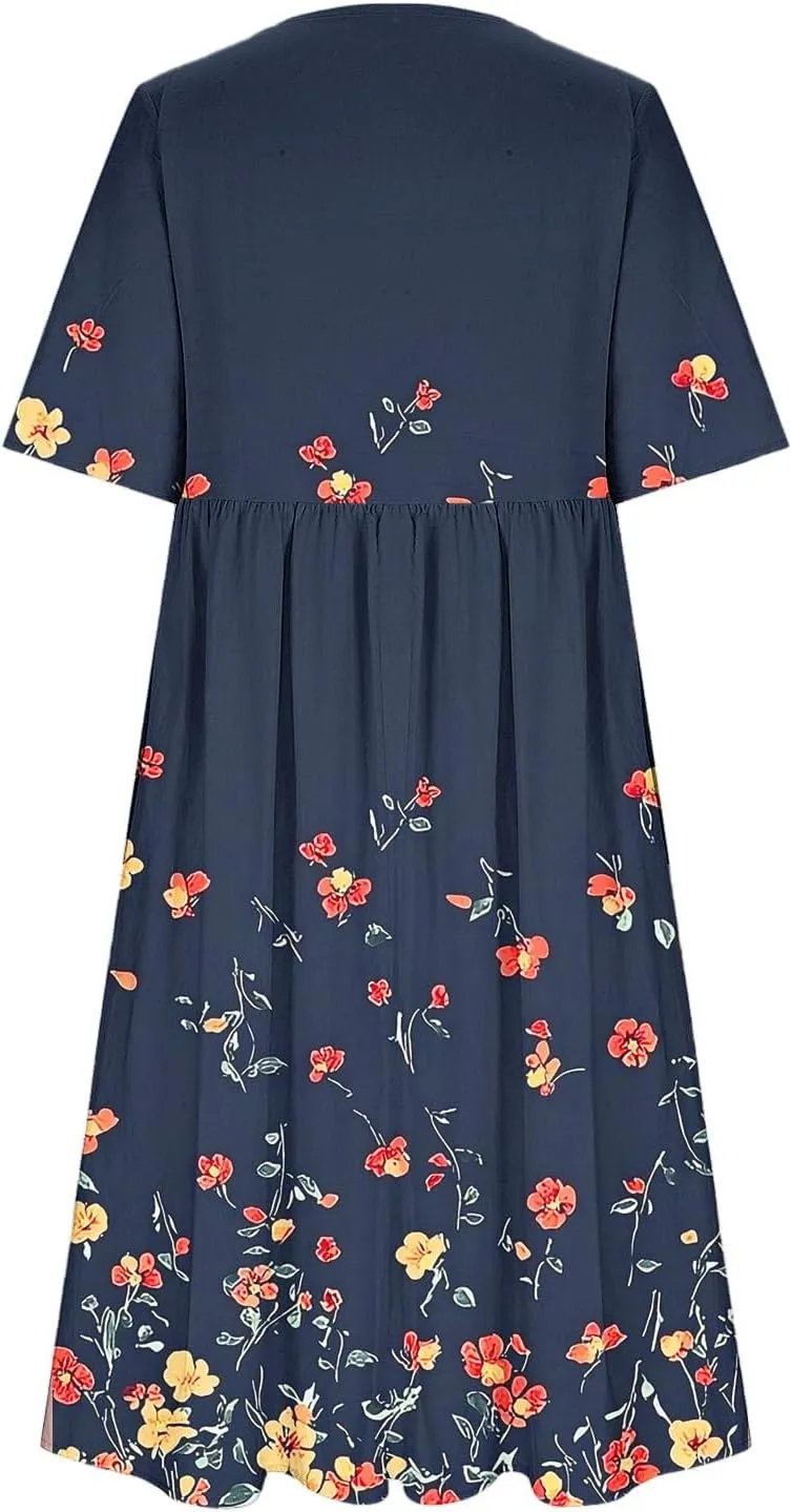 Women's Vintage Floral Print Dress Elegant Flowy Hem Maxi Skirts Comfy Loose Fit Dresses Going Out Daily Wear