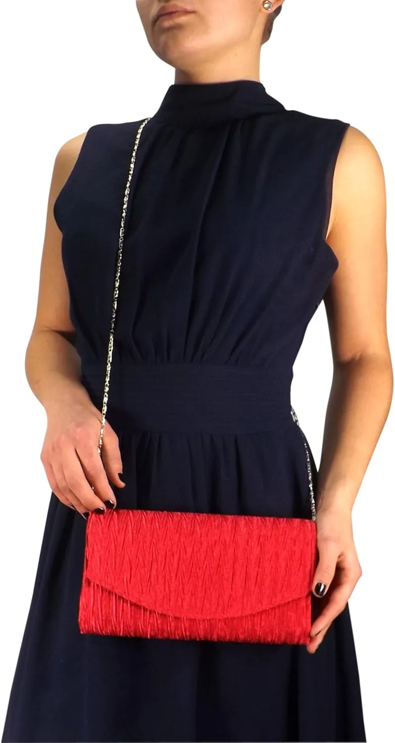 Womens Vintage Satin Pleated Envelope Evening Cocktail Wedding Party Handbag Clutch