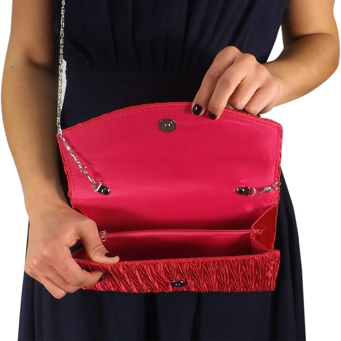 Womens Vintage Satin Pleated Envelope Evening Cocktail Wedding Party Handbag Clutch