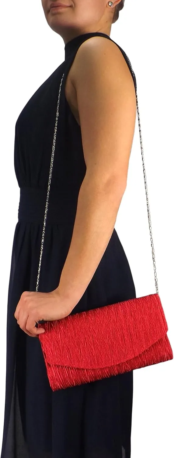 Womens Vintage Satin Pleated Envelope Evening Cocktail Wedding Party Handbag Clutch
