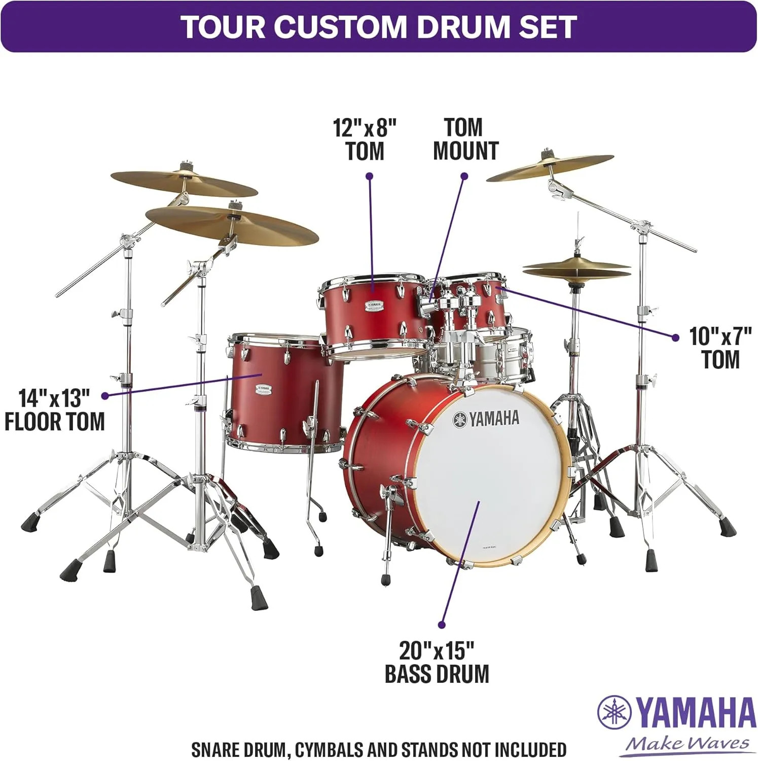 Yamaha Tour Custom Maple 4pc Fusion Shell Pack, Apple Satin