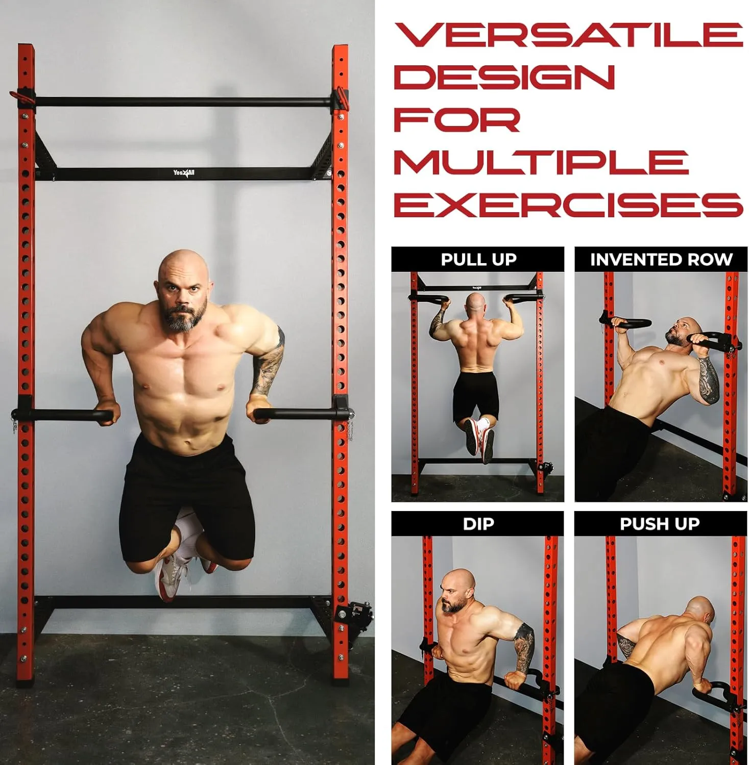 Yes4All Power Rack J-Hooks & Attachments – Heavy Duty Barbell Holders Compatible with 2x2 & 3x3 Power Racks for Home Gym