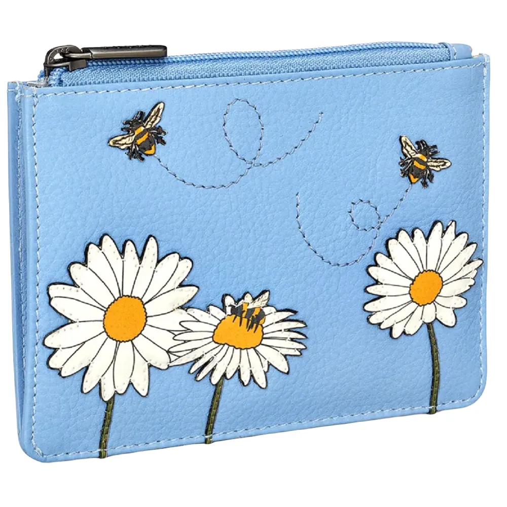Yoshi Bee Happy Zip Top Blue Leather Purse