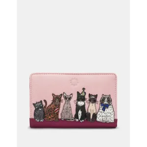 Yoshi Party Cats Flap Over Zip Around Brown Leather Purse
