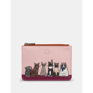 Yoshi Party Cats Zip Top Brown Leather Purse
