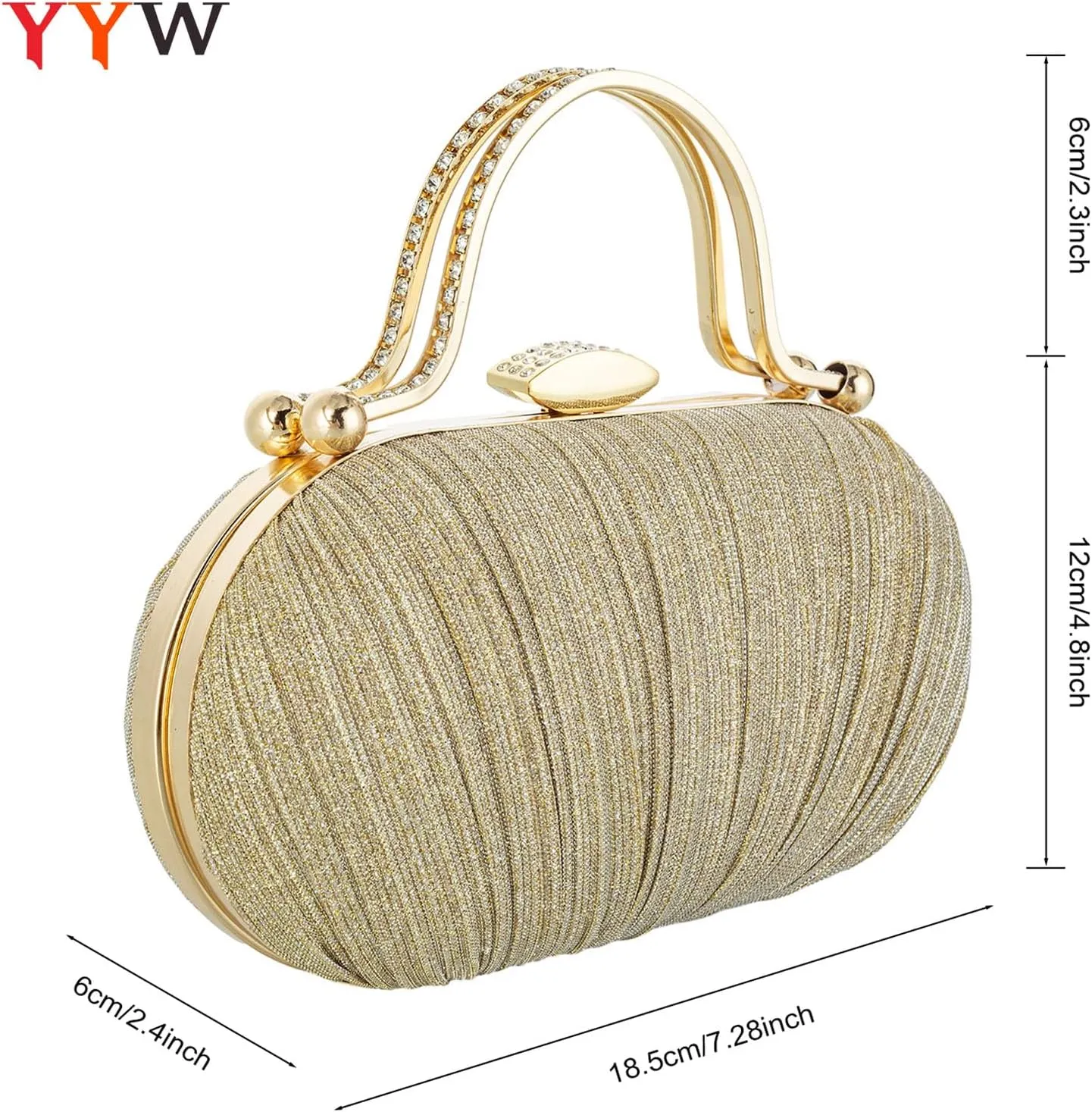 YYW Rhinestone Clutch Purses For Women Evening Handbag Pleated Glitter Bag for Wedding Party