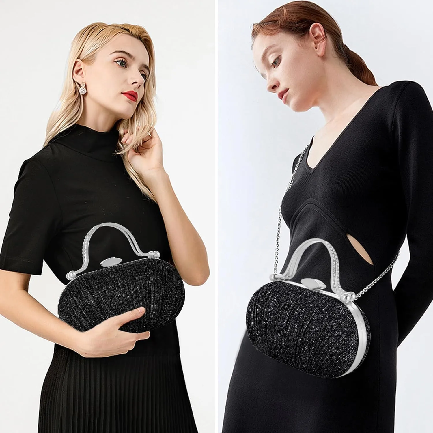 YYW Rhinestone Clutch Purses For Women Evening Handbag Pleated Glitter Bag for Wedding Party