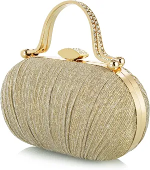 YYW Rhinestone Clutch Purses For Women Evening Handbag Pleated Glitter Bag for Wedding Party