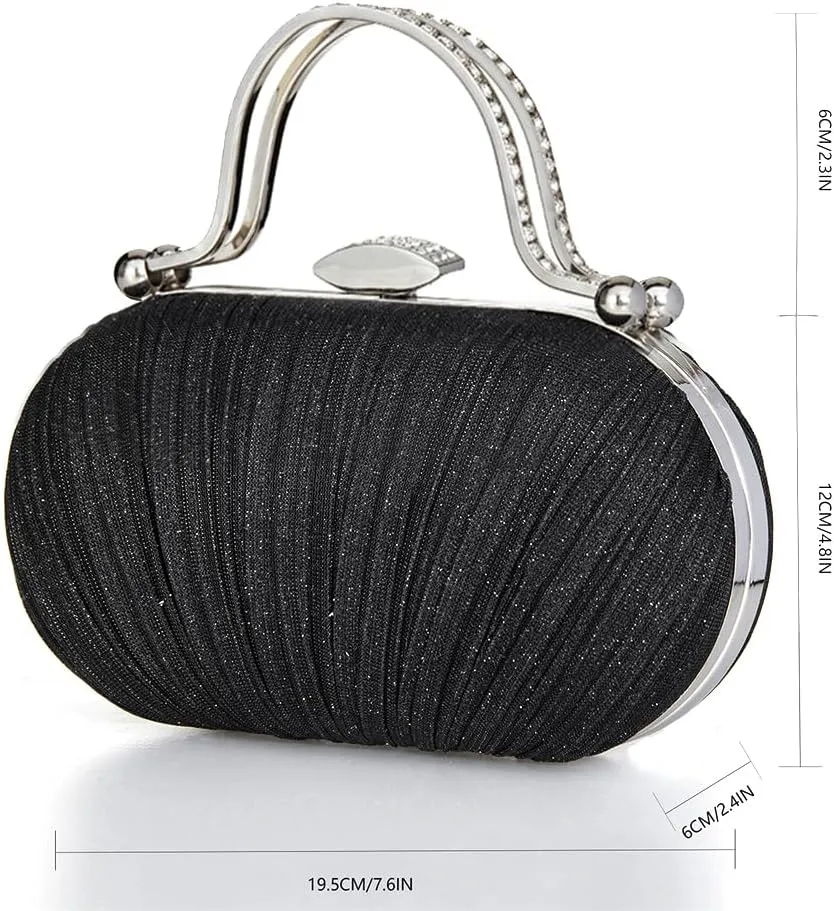 YYW Rhinestone Clutch Purses For Women Evening Handbag Pleated Glitter Bag for Wedding Party