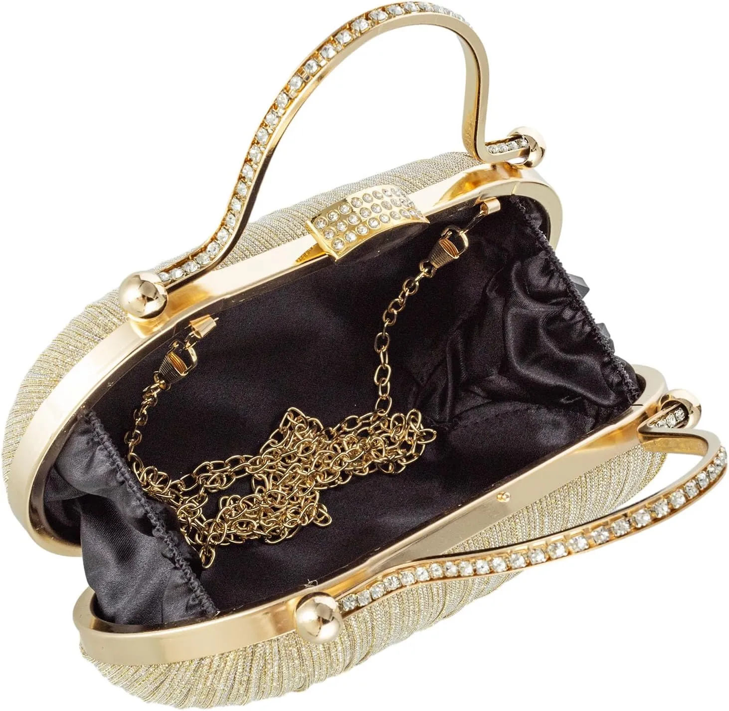 YYW Rhinestone Clutch Purses For Women Evening Handbag Pleated Glitter Bag for Wedding Party