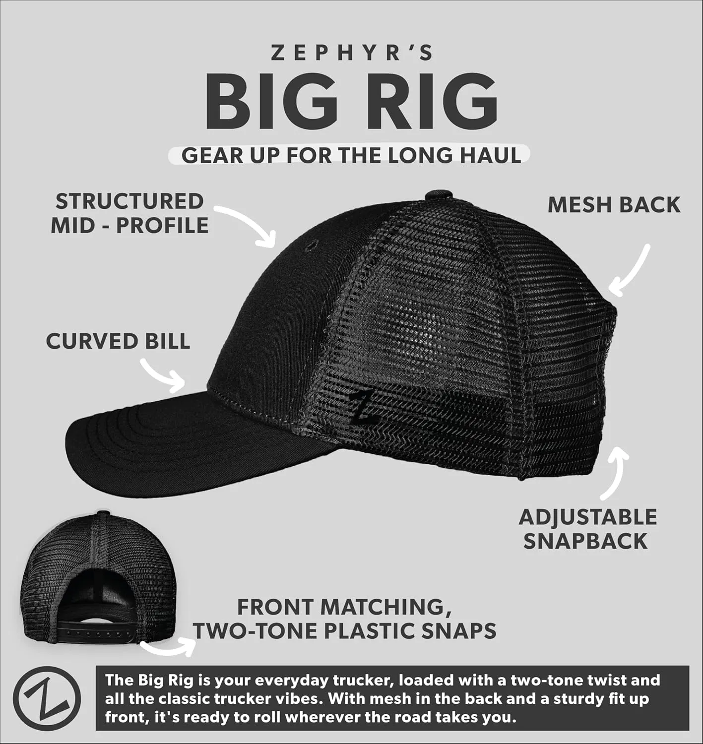 ZHATS NHL Officially Licensed Adjustable Snapback Hat Big Rig Icon Team Color