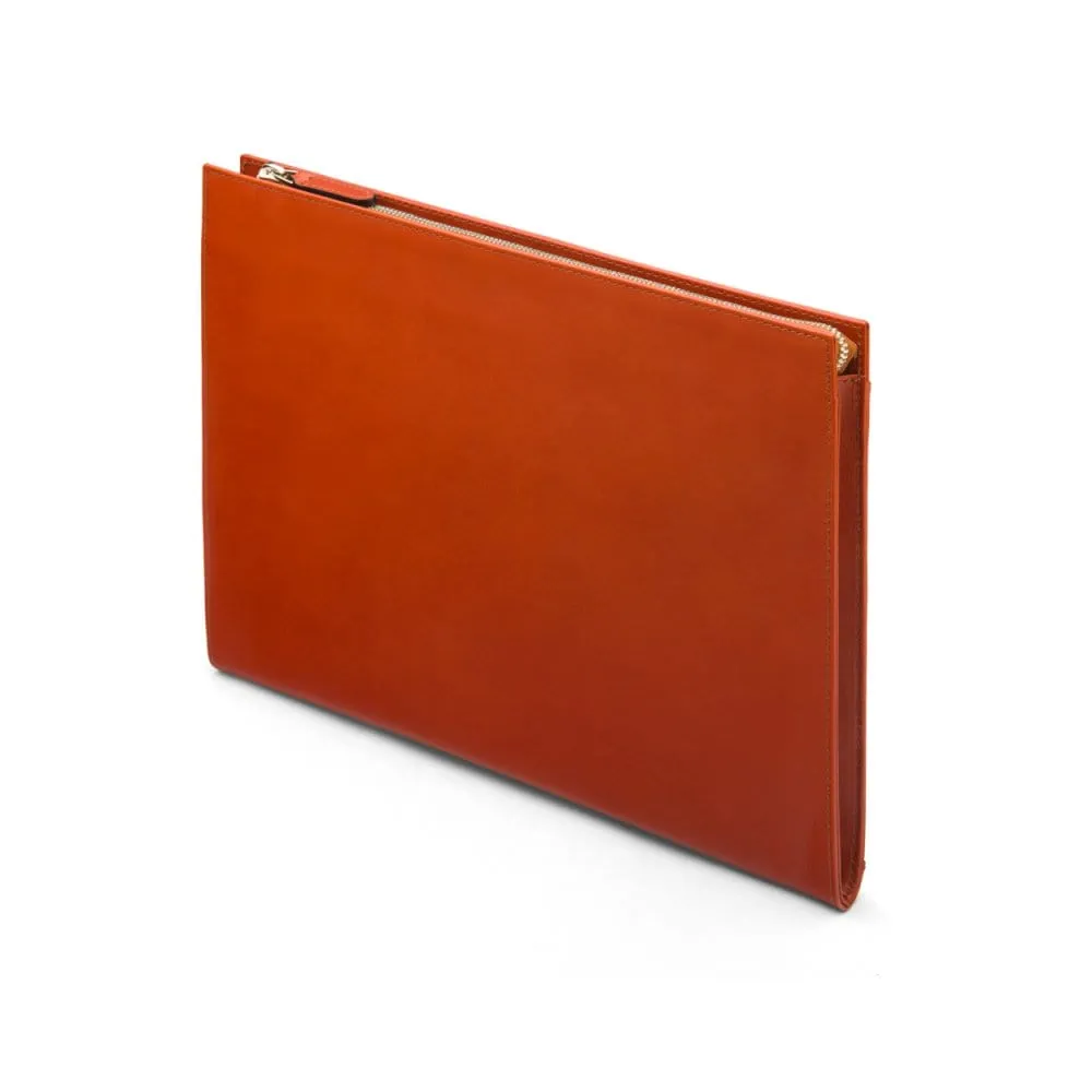 Zip Top Leather Folder - Havana Tan