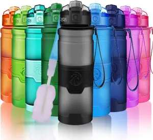 ZORRI Sports Water Bottle, 400/500/700ml/1L, BPA Free Leak Proof Tritan Lightweight Bottles for Outdoors,Camping,Cycling,Fitness,Gym,Yoga- Kids/Adults Drink Bottles with Filter, Lockable Pop Open Lid